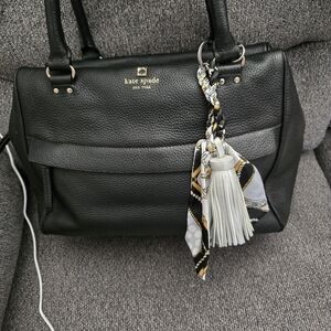 Kate Spade Black Leather Shoulder Bag with Scarf Accent